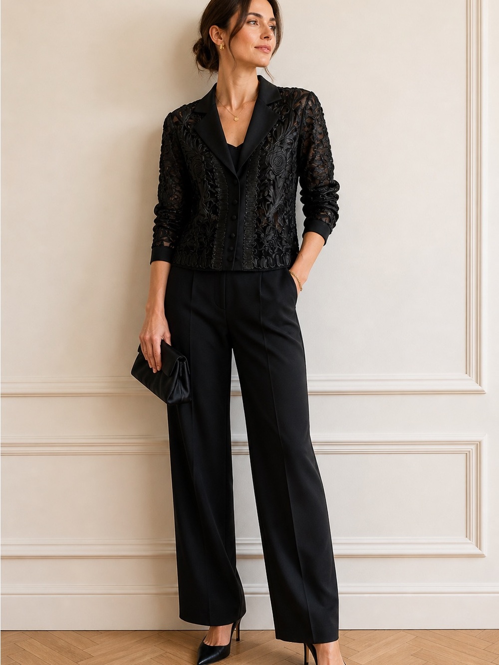 Vintage Escada Elegant Silk Black Mesh & Embroidered Evening Blouse - Picture 2 of 8